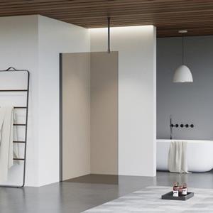 Fortifura Galeria inloopdouche - 120x200cm - rookglas - plafondarm - Geborsteld Gunmetal PVD SW797944/SW797907/SW804545