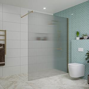 Fortifura Galeria inloopdouche - 160x200cm - ribbelglas - wandarm - Geborsteld Messing PVD (Goud) SW797956/SW797910