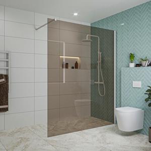 Fortifura Galeria inloopdouche - 160x200cm - rookglas - wandarm - mat wit SW797942/SW797906