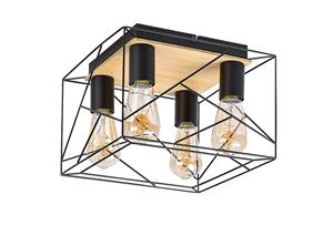 71024 Deckenleuchte boire Metall/Holz schwarz E27 4 x max.40W L:30cm B:30cm H:21.5cm dimmbar - Rabalux