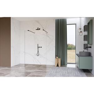Fortifura Galeria Vrijstaande Inloopdouche - 110x200cm - Helder - antikalk - 8mm veiligheidsglas - 2 zijwanden 40cm - wandsteunen en hoekprofielen - Zwart mat SW927767 2x/SW915250/SW797911 2x/SW358025