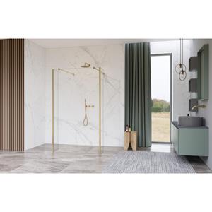 Fortifura Galeria Vrijstaande Inloopdouche - 180x200cm - Helder - antikalk - 8mm veiligheidsglas - 2 zijwanden 30cm - wandsteunen en hoekprofielen - Geborsteld Messing PVD (Goud) SW927770 2x/SW797920/