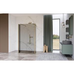 Fortifura Galeria Vrijstaande Inloopdouche - 90x200cm - Glas mat - antikalk - 8mm veiligheidsglas - 2 zijwanden 40cm - wandsteunen en hoekprofielen - Geborsteld Messing PVD (Goud) SW927770 2x/SW797929