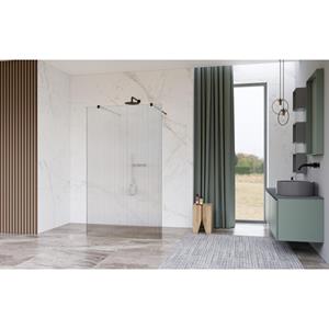 Fortifura Galeria Vrijstaande Inloopdouche - 90x200cm - Helder geribbeld - antikalk - 8mm veiligheidsglas - 2 zijwanden 30cm - wandsteunen en hoekprofielen - Zwart mat SW927767 2x/SW797951/SW797945 2x