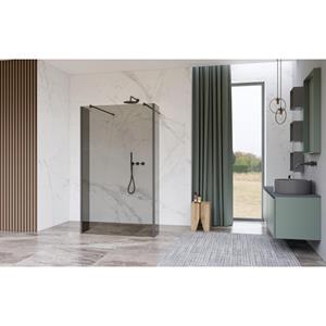Fortifura Galeria Vrijstaande Inloopdouche - 180x200cm - Helder geribbeld - antikalk - 8mm veiligheidsglas - 2 zijwanden 30cm - wandsteunen en hoekprofielen - Geborsteld Gunmetal PVD SW927771 2x/SW797