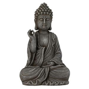 Boeddha beeldje Chill - binnen/buiten - kunststeen - antiek grijs - x 24 cm -