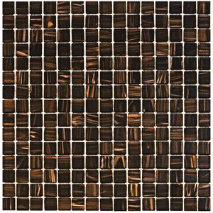 The Mosaic Factory Tegelsample:  Amsterdam vierkante glasmozaïek tegels 32x32 bruin met gouden accenten