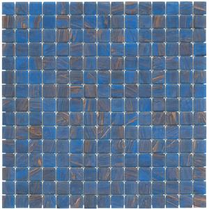 The Mosaic Factory Tegelsample:  Amsterdam vierkante glasmozaïek tegels 32x32 blauw met gouden accenten