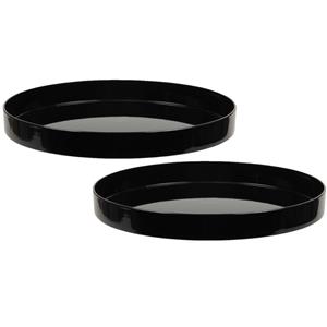 2x stuks ronde kunststof dienbladen/kaarsenplateaus zwart D27 cm -