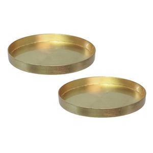 2x stuks ronde kunststof dienbladen/kaarsenplateaus goud D27 cm -