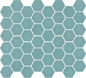 The Mosaic Factory Tegelsample:  Valencia hexagon glasmozaïek tegels 28x33 turquoise mat