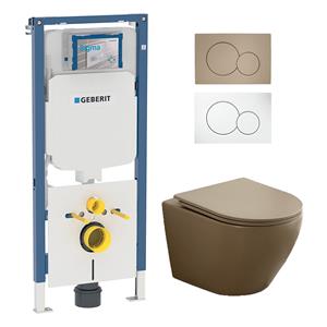 Geberit UP720 toiletset met Saniclear Itsie mat taupe toiletpot randloos met softclose zitting