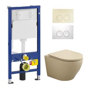 Geberit UP100 toiletset met Saniclear Itsie toiletpot licht ivoor randloos met softclose zitting