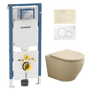 Geberit UP720 toiletset met Saniclear Itsie toiletpot licht ivoor randloos met softclose zitting