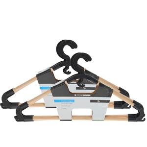 Storage Solutions Kledinghangers met broekstang - 6x - hout - zwart - 43 x 20 cm -
