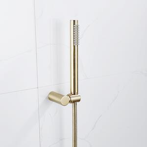 Fortifura Calvi Handdoucheset - 22.5cm - staaf - met houder - anti-twist slang - 150cm - Geborsteld Messing PVD (Goud) SW720570/SW720567/SW706206