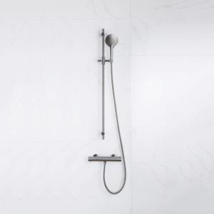 Fortifura Calvi douchekraan met glijstangset met ronde handdouche, metalen doucheslang Geborsteld Gunmetal PVD SW767491/SW799451/SW706207/SW767285