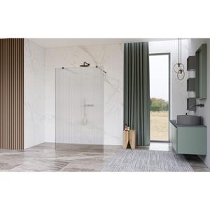 Fortifura Galeria Vrijstaande Inloopdouche - 100x200cm - Helder geribbeld - antikalk - 8mm veiligheidsglas - wandsteunen - Geborsteld Gunmetal PVD SW927771 2x/SW797955