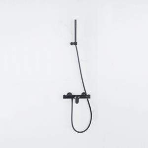 Fortifura Calvi Thermostatische badkraan met staafhanddouche, handdouchehouder en metalen doucheslang mat zwart SW496811/SW720565/SW720224/SW706203