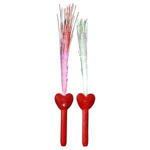 Licht toverstaf - 2x - rood - magische LED verlichting - fiberstick hartvormig -