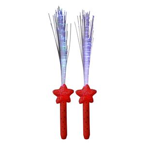 Licht toverstaf - 2x - rood - magische LED verlichting - fiberstick stervormig -