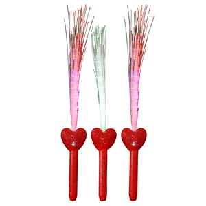 Licht toverstaf - 3x - rood - magische LED verlichting - fiberstick hartvormig -