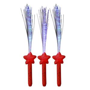 Licht toverstaf - 3x - rood - magische LED verlichting - fiberstick stervormig -