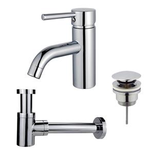 Fortifura Calvi Wastafelkraanset - lage wastafelkraan - klikwaste plug - verlaagde design sifon - Chroom SW377810/SW696203/SW696219
