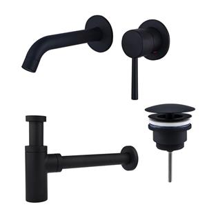 Fortifura Calvi Wastafelkraanset - inbouw wastafelkraan - always open plug - design sifon - Mat zwart SW377837/SW696205/SW696210