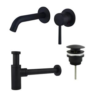Fortifura Calvi Slim Wastafelkraanset - inbouw wastafelkraan - klikwaste plug - design sifon - Mat zwart SW377837/SW696199/SW696210