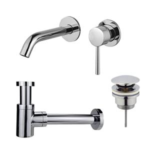 Fortifura Calvi Wastafelkraanset - inbouw wastafelkraan - klikwaste plug - verlaagde design sifon - Chroom SW377814/SW696203/SW696219