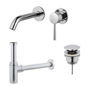 Fortifura Calvi Slim Wastafelkraanset - inbouw wastafelkraan - klikwaste plug - design sifon - Chroom SW377814/SW696203/SW696214