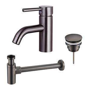 Fortifura Calvi Wastafelkraanset - lage wastafelkraan - klikwaste plug - design sifon - Geborsteld Gunmetal PVD SW766540/SW767288/SW767297