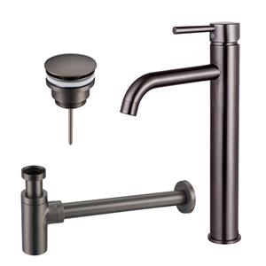 Fortifura Calvi Wastafelkraanset - verhoogde wastafelkraan - klikwaste plug - design sifon - Geborsteld Gunmetal PVD SW766541/SW767288/SW767297