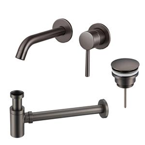Fortifura Calvi Wastafelkraanset - inbouw wastafelkraan - klikwaste plug - verlaagde design sifon - Geborsteld Gunmetal PVD SW766534/SW767288/SW767295