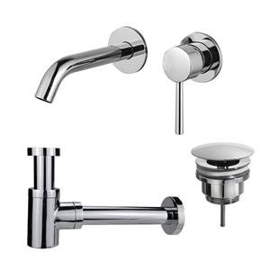 Fortifura Calvi Slim Wastafelkraanset - inbouw wastafelkraan - always open plug - verlaagde design sifon - Chroom SW377814/SW696209/SW696219
