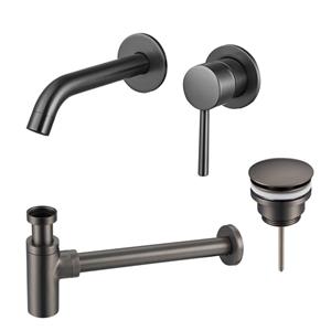 Fortifura Calvi Slim Wastafelkraanset - inbouw wastafelkraan - klikwaste plug - design sifon - Geborsteld Gunmetal PVD SW766534/SW767288/SW767297