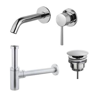 Fortifura Calvi Wastafelkraanset - inbouw wastafelkraan - always open plug - design sifon - Chroom SW377814/SW696209/SW696214