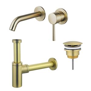 Fortifura Calvi Wastafelkraanset - inbouw wastafelkraan - always open plug - design sifon - Geborsteld Messing PVD (Goud) SW720228/SW696208/SW696213