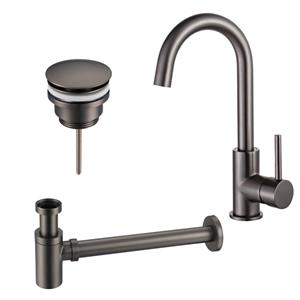 Fortifura Calvi Wastafelkraanset - hoge wastafelkraan - draaibare uitloop - klikwaste plug - verlaagde design sifon - Geborsteld Gunmetal PVD SW809350/SW767288/SW767295
