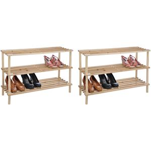 2x Houten schoenenrekken 3 laags 74 cm -