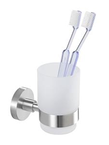 Zahnputzbecher Uno Bosio Edelstahl matt, rostfrei, Silber matt, Edelstahl rostfrei matt , Glas satiniert - silber matt - Wenko