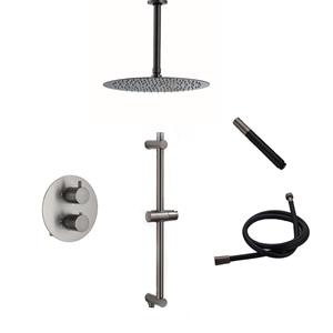 Saniclear Iron Pro inbouwregendouche 20cm rond met plafondarm en glijstang gunmetal rond