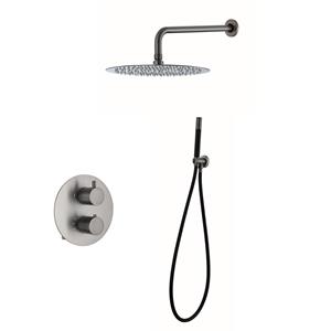 Saniclear Iron Pro inbouwregendouche 30cm rond met wandarm gunmetal