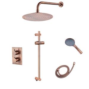 Saniclear Copper inbouwregendouche 20cm met wandarm, 3 standen handdouche en glijstang geborsteld koper