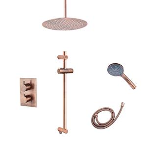 Saniclear Copper inbouwregendouche 20cm met plafondarm, 3 standen handdouche en glijstang geborsteld koper