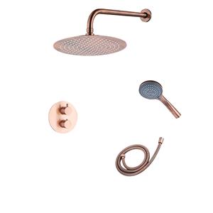 Saniclear Copper inbouwregendouche 20cm rond met wandarm en 3 standen handdouche geborsteld koper