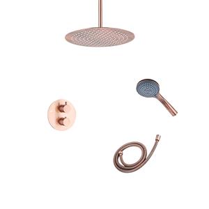 Saniclear Copper inbouwregendouche 20cm rond met plafondarm en 3 standen handdouche geborsteld koper