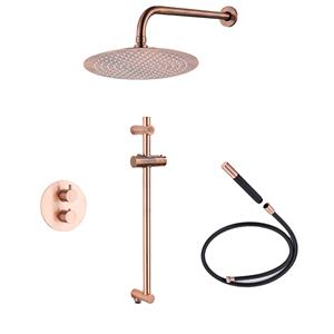 Saniclear Copper Pro inbouw regendouche 20cm rond met wandarm en glijstang geborsteld koper
