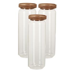 Excellent Houseware Set van 3x stuks glazen luxe keuken voorraadpot/voorraadbus 1300 ml -